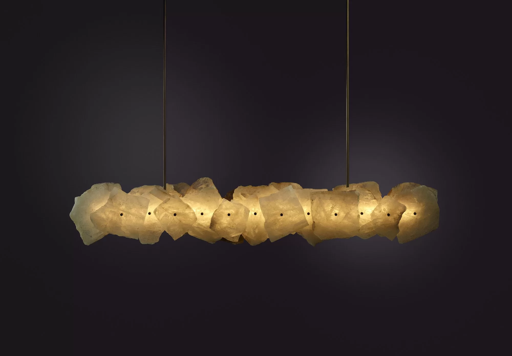 PETRA linear brass pendant in clear quartz